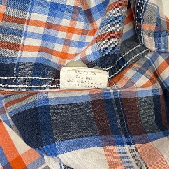 Stoic Orange Blue Plaid Long Sleeve Button Down Shirt Size Large - Picture 5 of 6